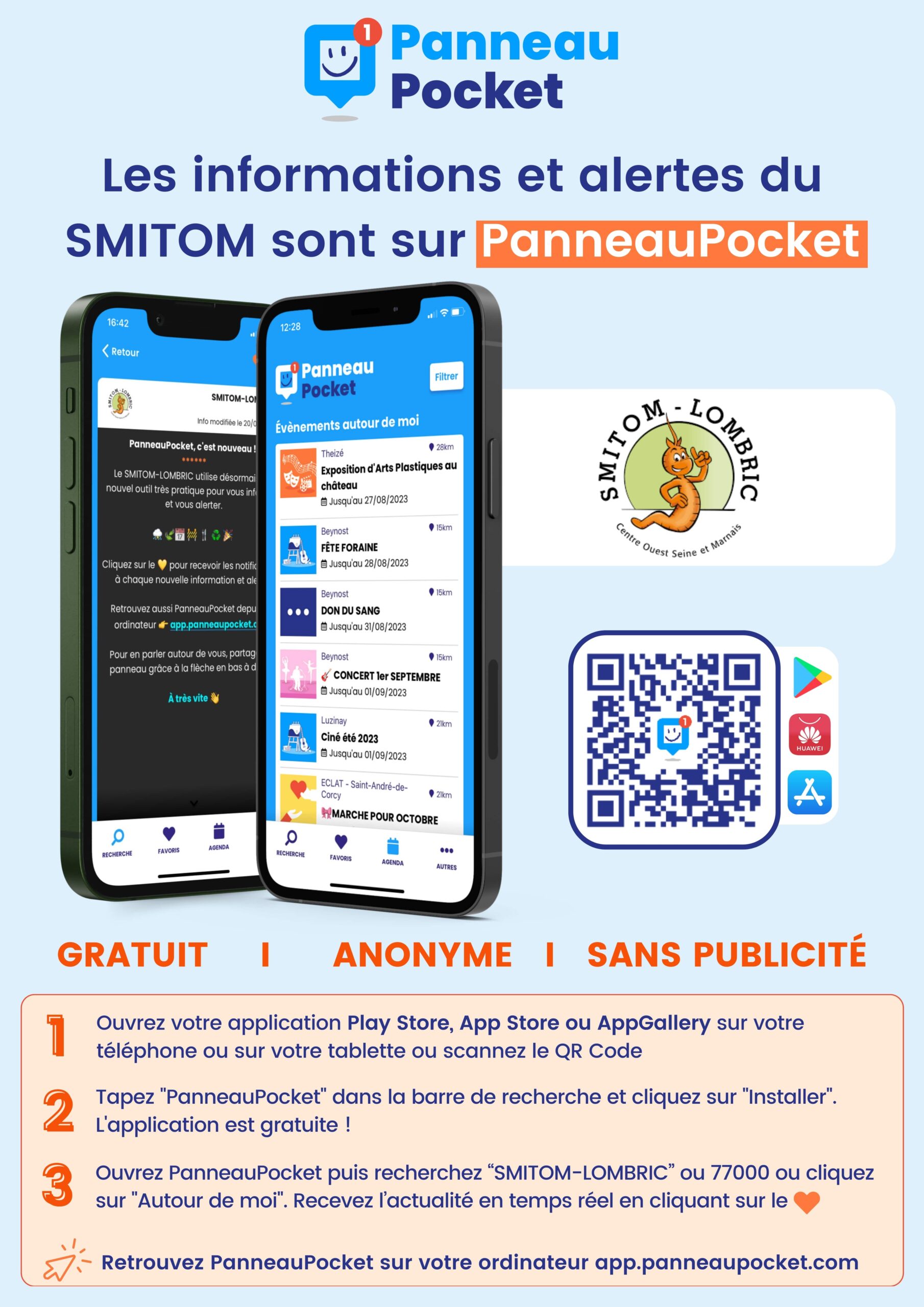 Le SMITOM-LOMBRIC est sur PanneauPocket !